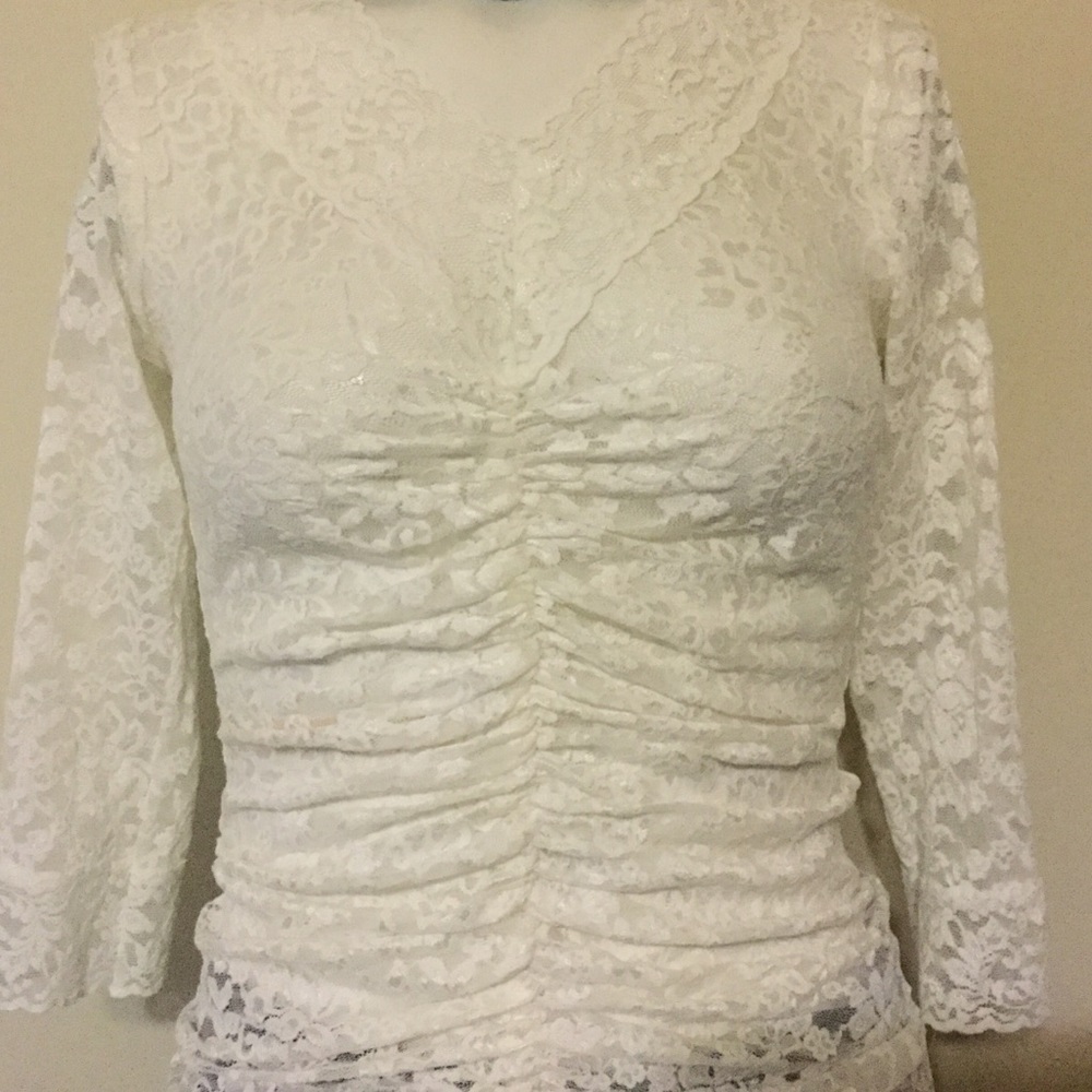 NWOT Karen Kane White Lace Sexy Sheer Stretch Top XS
